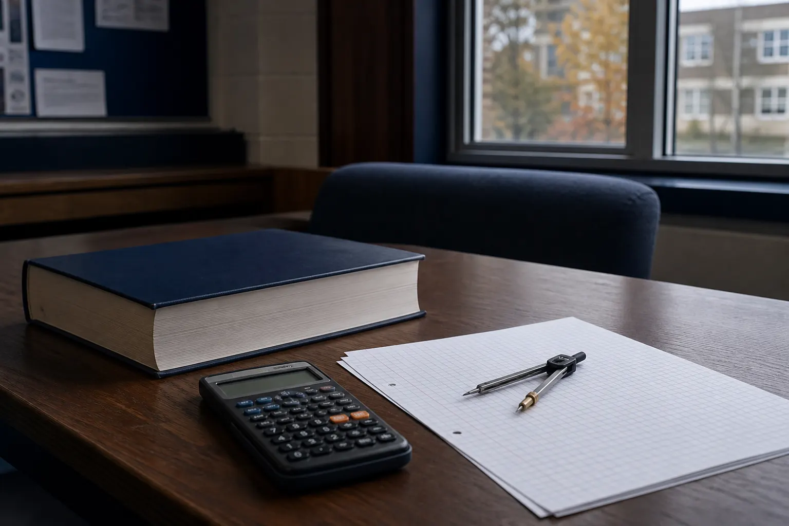 Pure Maths textbook, calculator and graph paper on a British sixth-form desk