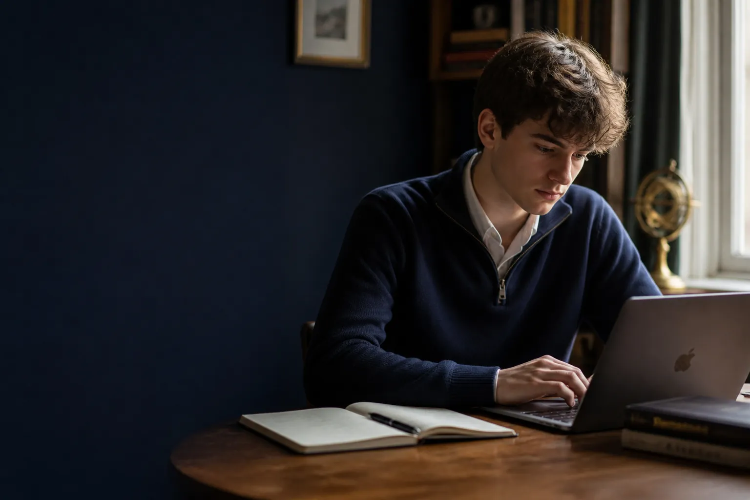 GCSE student studying at a home desk with a laptop — Nexus Academy academic tutoring