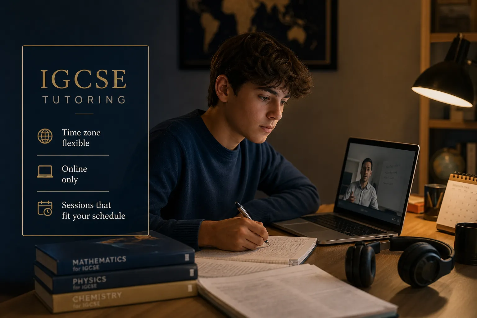 International student in an online IGCSE tutoring session at home — Nexus Academy