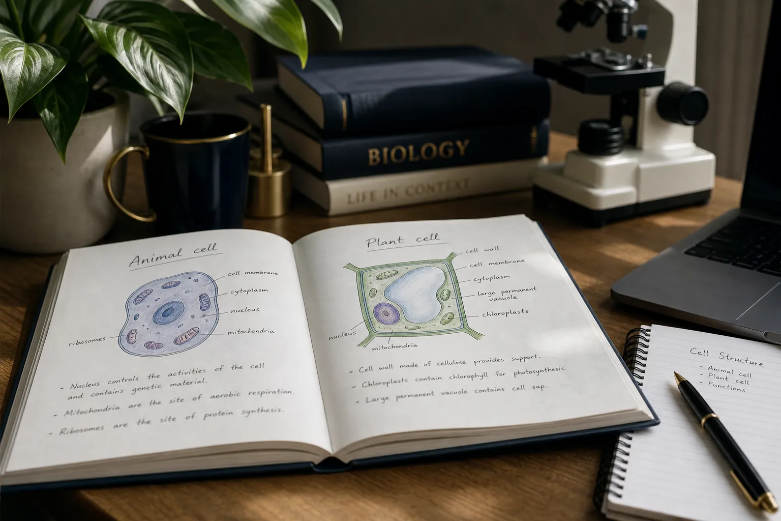 Biology revision notes and study desk — Nexus Academy