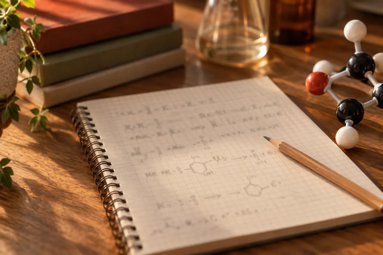 Chemistry study notes and desk setup — Nexus Academy