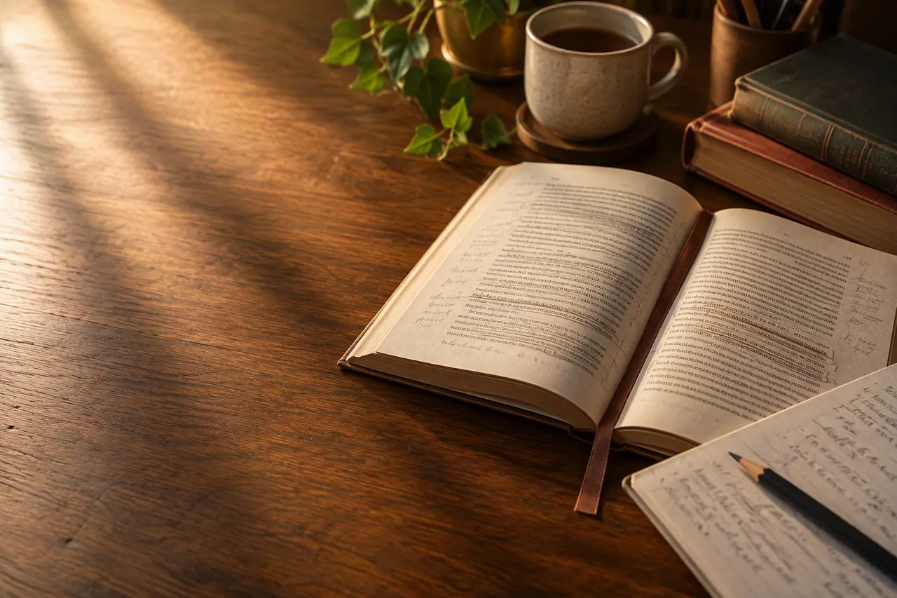 Two IGCSE English set texts bookmarked, with comparison notes between them