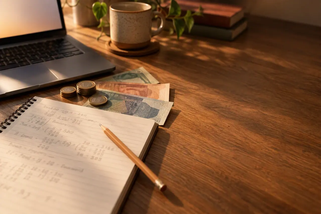 Online IGCSE Economics tutoring at a home study desk with graphs, notes and laptop — Nexus Academy
