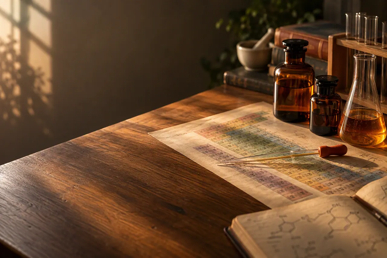 A Level Chemistry tutoring — study materials on a warm desk, Nexus Academy