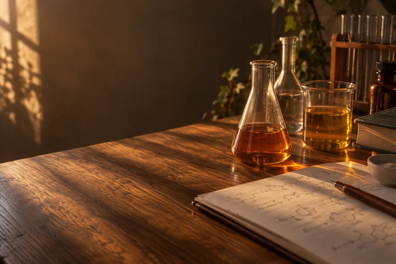 GCSE Chemistry tutoring — study materials on a warm desk, Nexus Academy