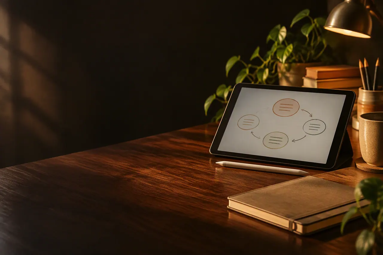 Shared whiteboard surface mid-explanation with a stylus resting beside it