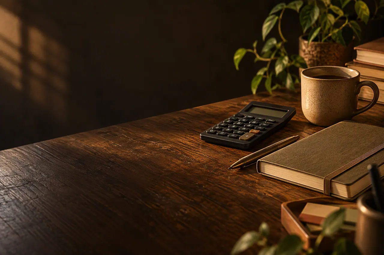 Calm desk with an open notebook, pen and a diary — planning tutoring sessions
