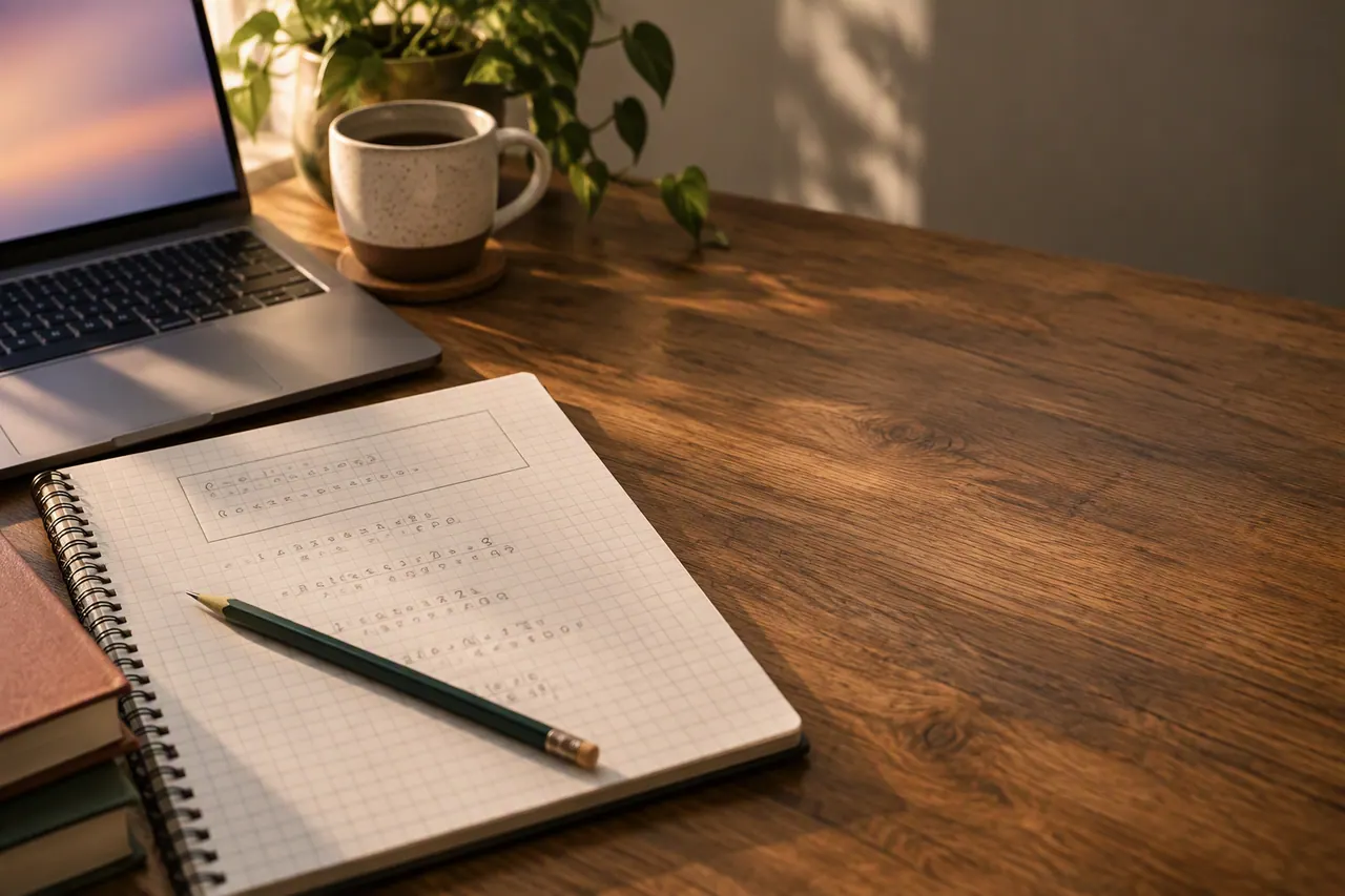 Online IGCSE Maths tutoring at a home study desk with calculator, notes and laptop — Nexus Academy