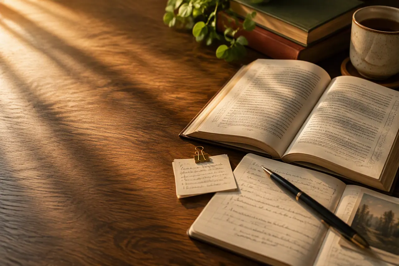 GCSE English literature set text open beside annotated essay notes